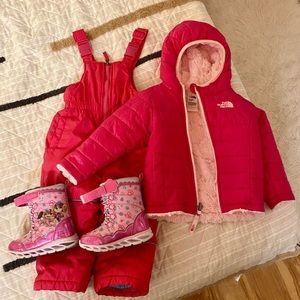 The North Face 12-18 month snow puffer jacket Paw Patrol Snow Boots 7 Pink Skye